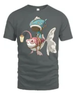 Unique Fish Taxi Driver Fantasy Art Graphic Tshirt - gray t-shirt on white background