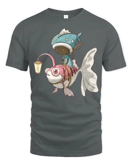 Unique Fish Taxi Driver Fantasy Art Graphic Tshirt - gray t-shirt on white background