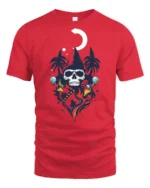 Cool Skeleton Wizard Magic Moon Night Graphic Soft Tshirt - red t-shirt on white background