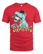 Funny Dinosaur Skater Keep Skating Graphic Soft Tshirt - red t-shirt on white background