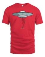 Cool Alien Abduction UFO Flying Saucer Graphic Soft Tshirt - red t-shirt on white background