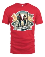 Adventure Together Couple Hiking Mountains Graphic Soft Tee - red t-shirt on white background
