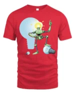 Bright Idea Robot Lightbulb Head Funny Tech Tshirt - red t-shirt on white background