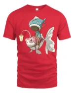Unique Fish Taxi Driver Fantasy Art Graphic Tshirt - red t-shirt on white background