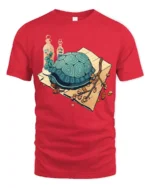 Whimsical Garden Turtle and Botanical Glass Vials Tshirt - red t-shirt on white background
