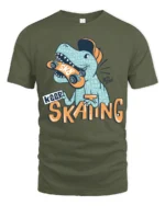 Funny Dinosaur Skater Keep Skating Graphic Soft Tshirt - military green t-shirt on white background