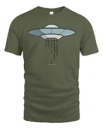 Cool Alien Abduction UFO Flying Saucer Graphic Soft Tshirt - military green t-shirt on white background