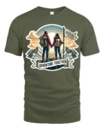 Adventure Together Couple Hiking Mountains Graphic Soft Tee - military green t-shirt on white background