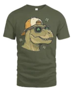 Cool St Patrick’s Day T-Rex Clover Sunglasses Soft Tee - military green t-shirt on white background