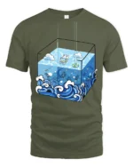 Surreal Ocean Cube Wave Cartoon Deep Sea Artistic T Shirt - military green t-shirt on white background