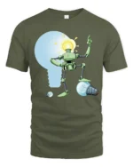 Bright Idea Robot Lightbulb Head Funny Tech Tshirt - military green t-shirt on white background
