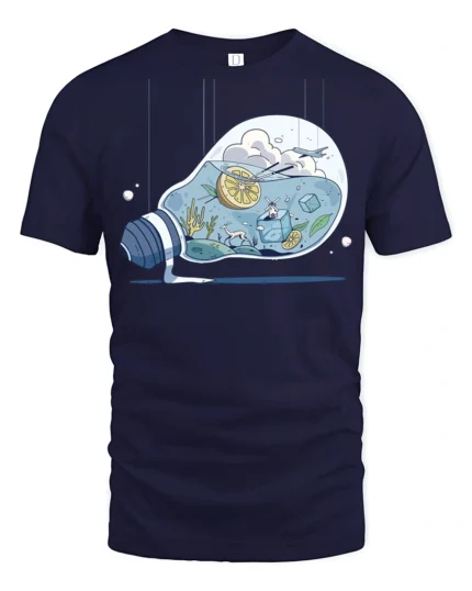 Surreal Lightbulb Cocktail World Aesthetic Graphic Tshirt - navy t-shirt on white background