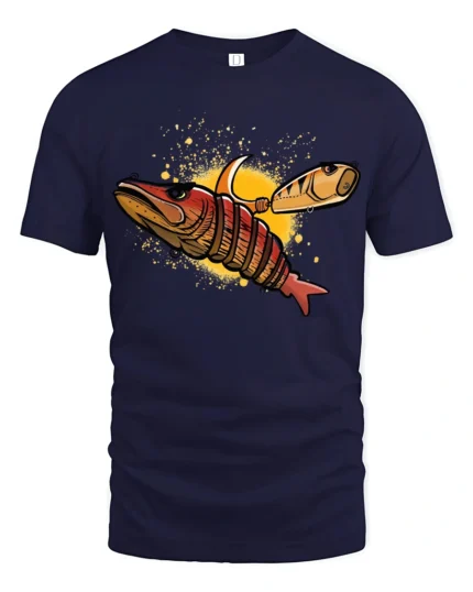 Funny Fishing Lure Angry Fish Hook Graphic Soft T-shirt - navy t-shirt on white background