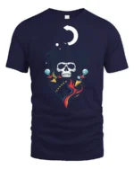 Cool Skeleton Wizard Magic Moon Night Graphic Soft Tshirt - navy t-shirt on white background