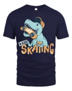 Funny Dinosaur Skater Keep Skating Graphic Soft Tshirt - navy t-shirt on white background