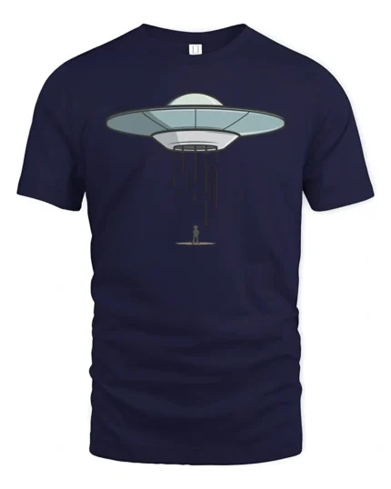Cool Alien Abduction UFO Flying Saucer Graphic Soft Tshirt - navy t-shirt on white background