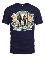 Adventure Together Couple Hiking Mountains Graphic Soft Tee - navy t-shirt on white background