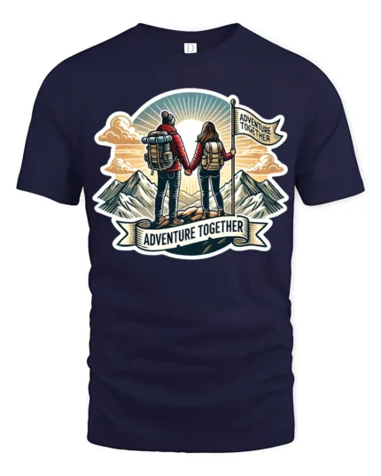 Adventure Together Couple Hiking Mountains Graphic Soft Tee - navy t-shirt on white background
