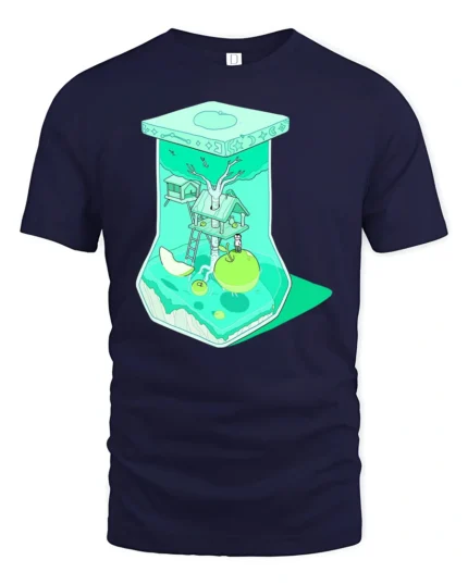 Surreal Apple Treehouse Terrarium Aesthetic Soft Tshirt - navy t-shirt on white background