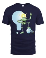 Bright Idea Robot Lightbulb Head Funny Tech Tshirt - navy t-shirt on white background