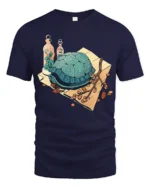 Whimsical Garden Turtle and Botanical Glass Vials Tshirt - navy t-shirt on white background