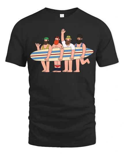 Unique Funny Surfing Friends Summer Graphic Soft Tshirt - black t-shirt on white background