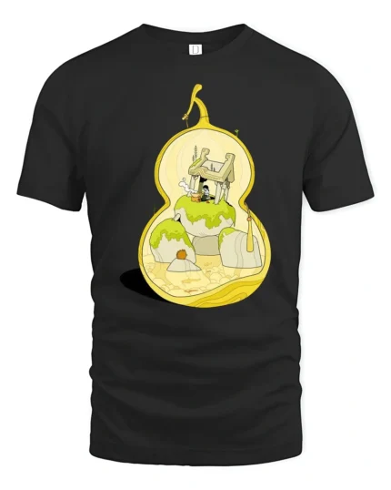 Creative Tiny World Zen Gourd Sanctuary Graphic Soft Tshirt - black t-shirt on white background