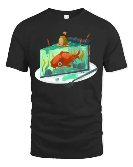 Unique Jelly Pond Cake With Koi Fish Fantasy Soft Tshirt - black t-shirt on white background