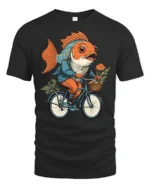 Cool Nautical Goldfish Cyclist Adventure Premium Soft Tshirt - black t-shirt on white background
