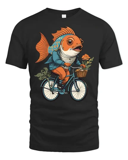 Cool Nautical Goldfish Cyclist Adventure Premium Soft Tshirt - black t-shirt on white background