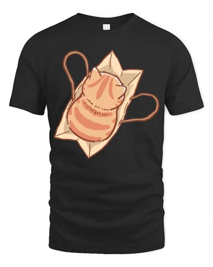 Cute Orange Tabby Cat in Paper Bag Graphic Tshirt - black t-shirt on white background
