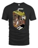 Surreal Juice Box Miniature City Street Graphic Soft Tshirt - black t-shirt on white background
