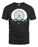 Aesthetic Retro Ferris Wheel Full Moon Graphic Soft Tshirt - black t-shirt on white background
