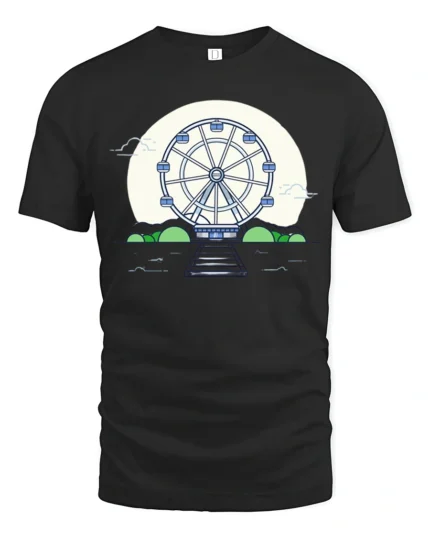 Aesthetic Retro Ferris Wheel Full Moon Graphic Soft Tshirt - black t-shirt on white background