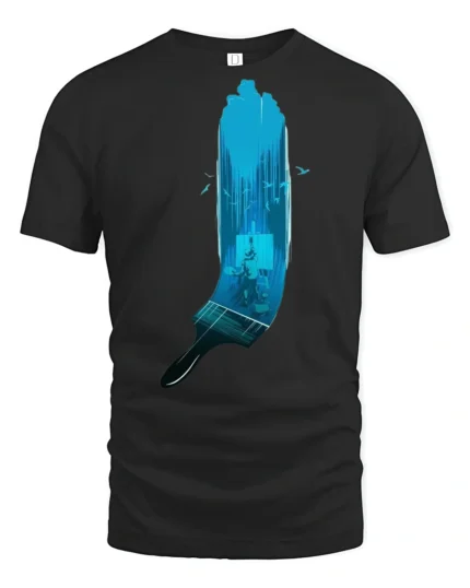 Creative Artist Palette Paintbrush Waterfall Premium Soft Tshirt - black t-shirt on white background