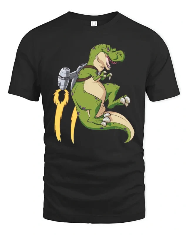 Epic Jetpack T-Rex Dinosaur Flight Graphic Tee - black t-shirt on white background