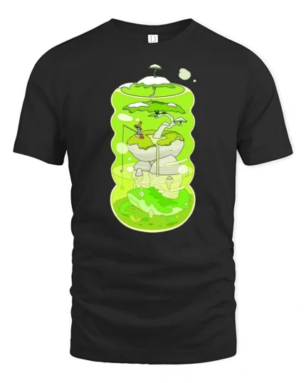 Surreal Frog Pond Terrarium Fishing Aesthetic Soft Tshirt - black t-shirt on white background