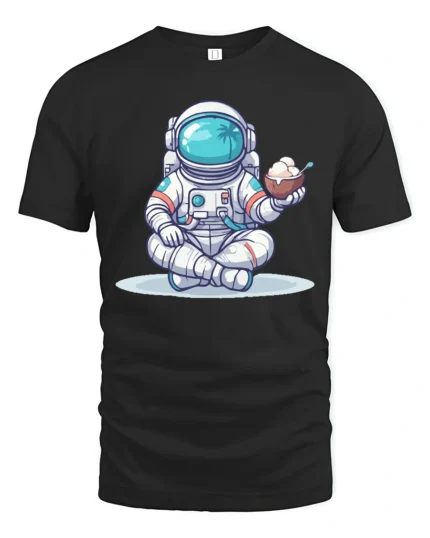 Funny Tropical Astronaut Coconut Ice Cream Graphic Soft Tee - black t-shirt on white background