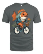 Cool Nautical Goldfish Cyclist Adventure Premium Soft Tshirt - gray t-shirt on white background