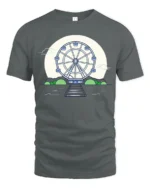 Aesthetic Retro Ferris Wheel Full Moon Graphic Soft Tshirt - gray t-shirt on white background