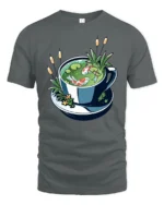 Whimsical Aquatic Tea Cup Koi Fish Premium Soft Tee - gray t-shirt on white background