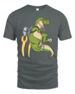 Epic Jetpack T-Rex Dinosaur Flight Graphic Tee - gray t-shirt on white background