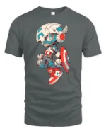 Cool Chibi Mech Captain Superhero Graphic Soft Tshirt - gray t-shirt on white background
