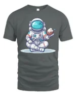 Funny Tropical Astronaut Coconut Ice Cream Graphic Soft Tee - gray t-shirt on white background