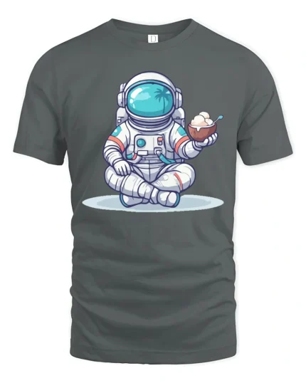 Funny Tropical Astronaut Coconut Ice Cream Graphic Soft Tee - gray t-shirt on white background