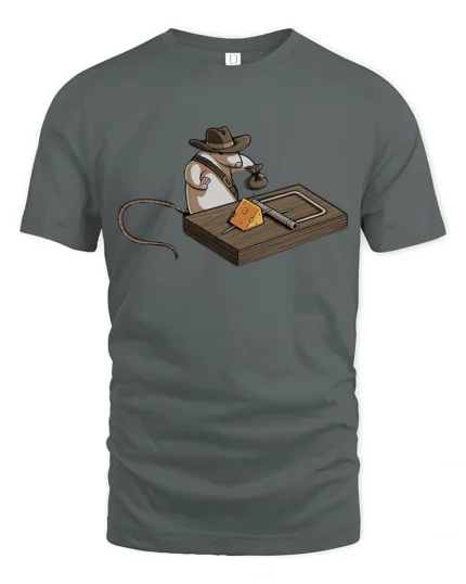 Funny Cowboy Mouse Trap Indiana Jones Graphic Soft Tshirt - gray t-shirt on white background