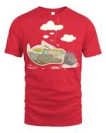 Cool Skeleton Surfer Riding Giant Retro Wave Soft Tshirt - red t-shirt on white background