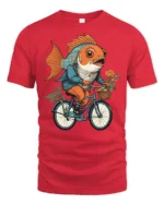 Cool Nautical Goldfish Cyclist Adventure Premium Soft Tshirt - red t-shirt on white background