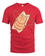 Cute Orange Tabby Cat in Paper Bag Graphic Tshirt - red t-shirt on white background