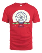 Aesthetic Retro Ferris Wheel Full Moon Graphic Soft Tshirt - red t-shirt on white background